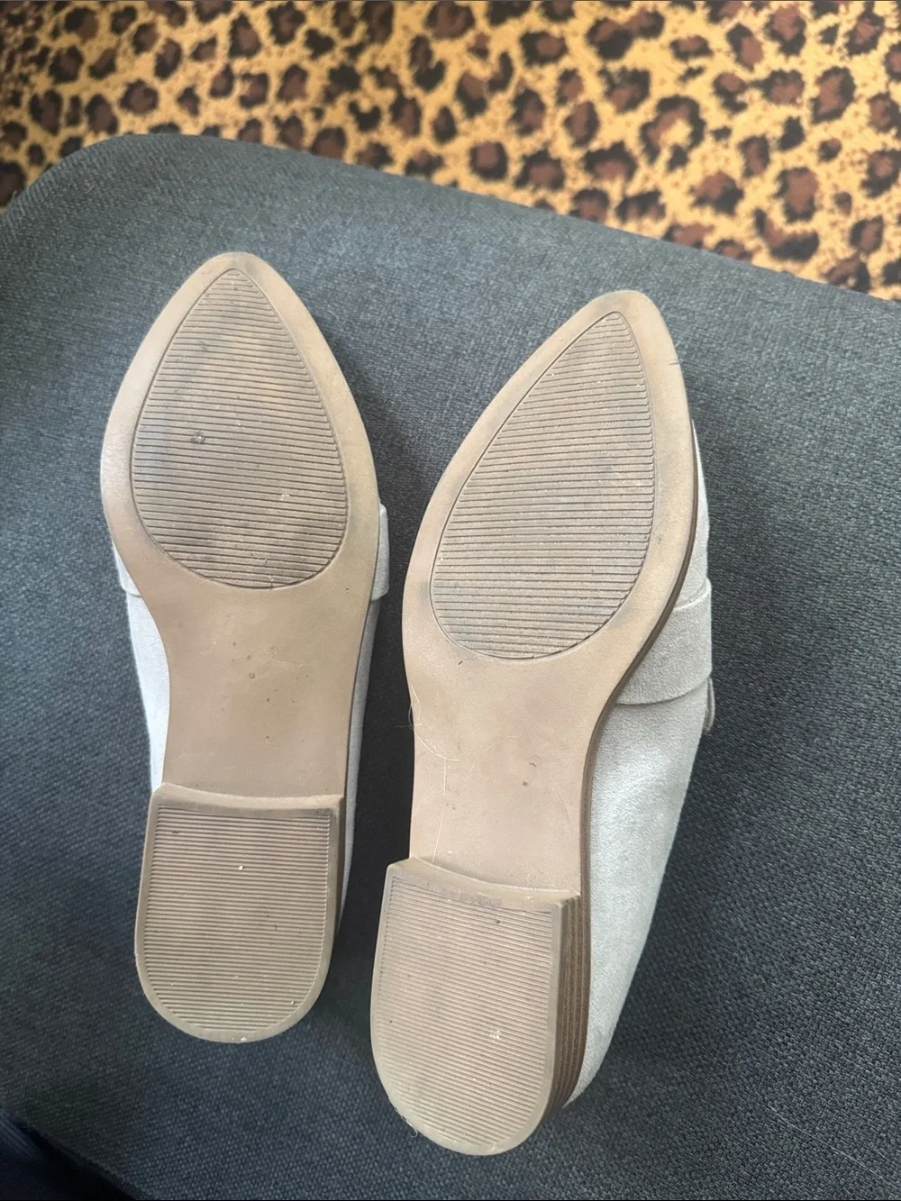 JustFab Light Gray Perforated Suede Penny Loafers